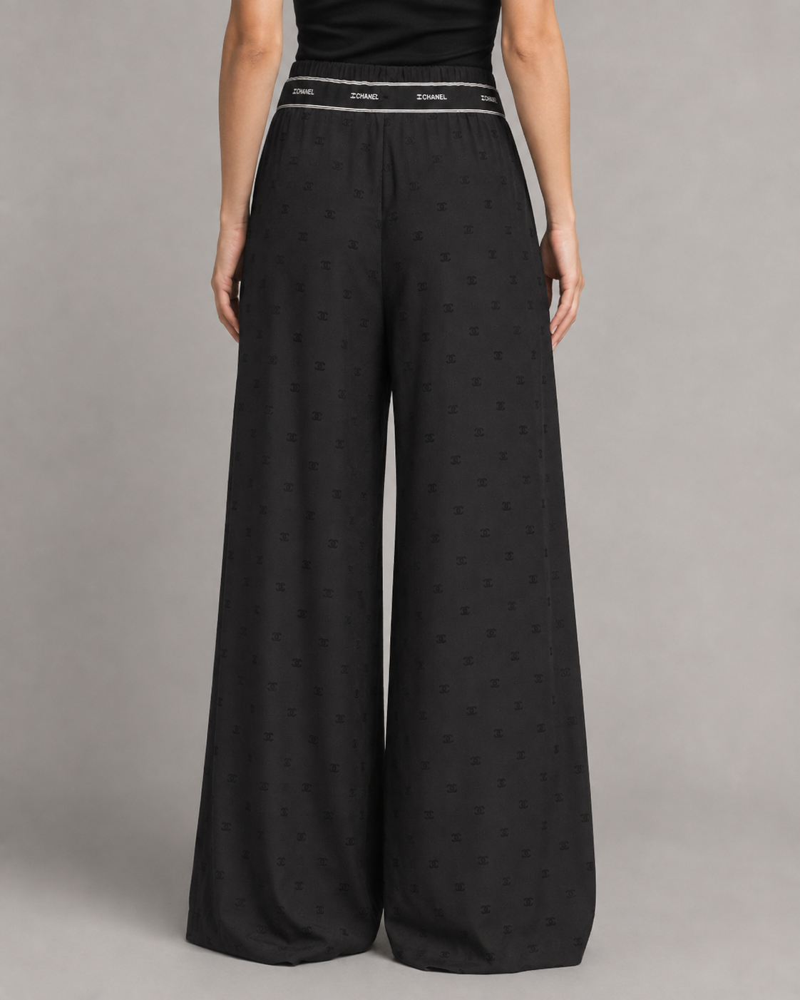Chanel Black Monogram Wide-Lleg Pants