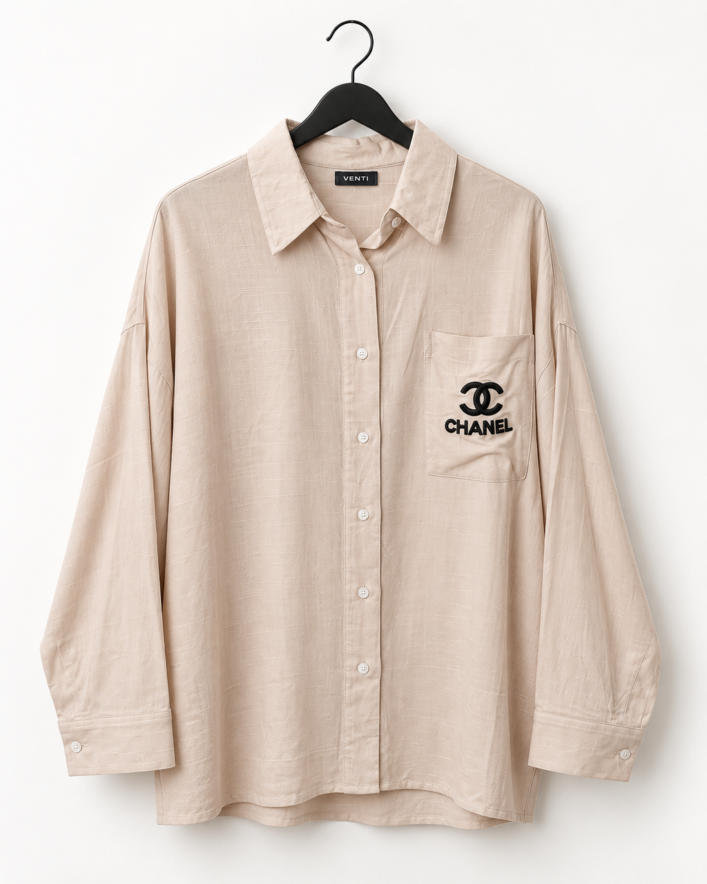 Women’s Oversized Embroidered Shirt – Light Beige