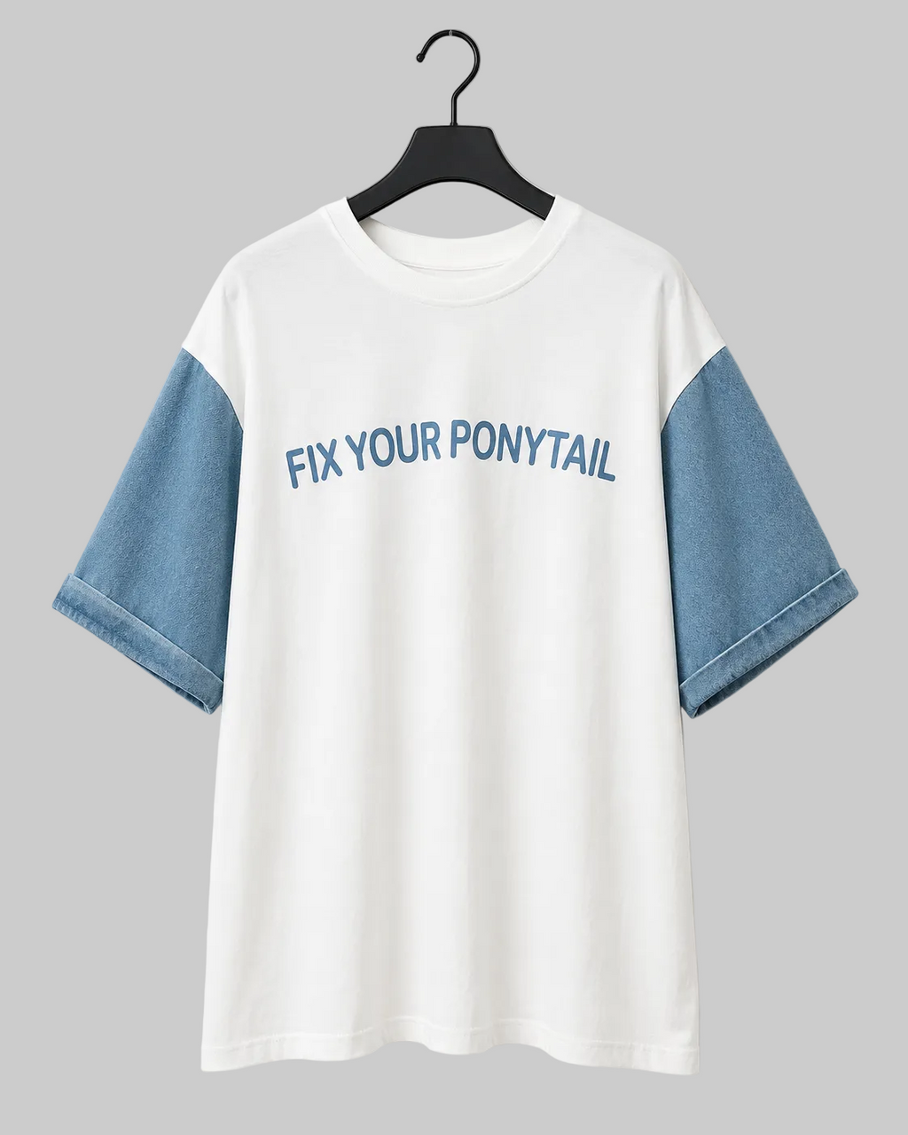 تيشيرت أوفر سايز بأكمام جينز – Fix Your Ponytail