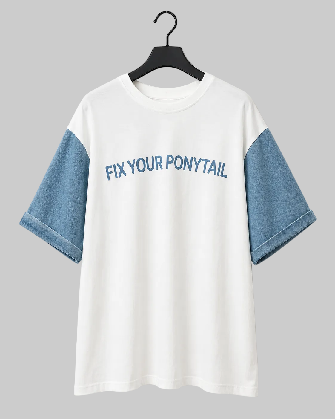 تيشيرت أوفر سايز بأكمام جينز – Fix Your Ponytail