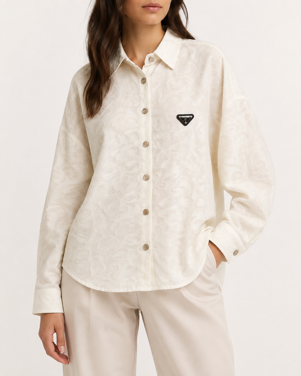Prada Ivory Jacquard Oversized Shirt