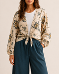 Floral Tie-Front Blouse – Beige