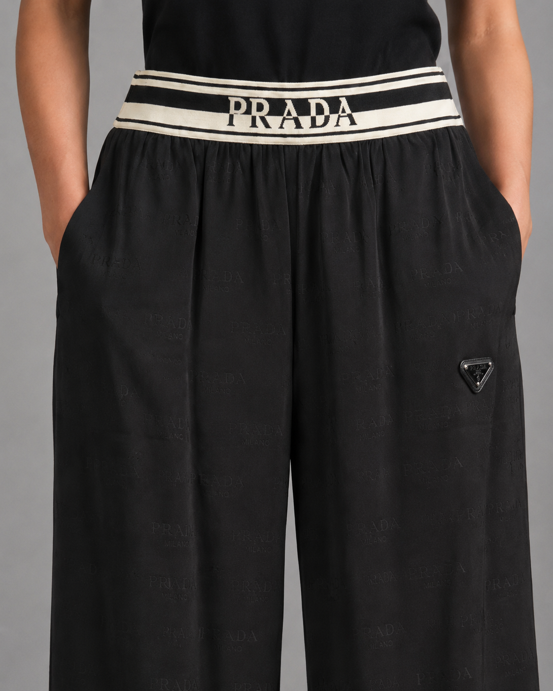 Prada Black Satin Wide-Leg Pants