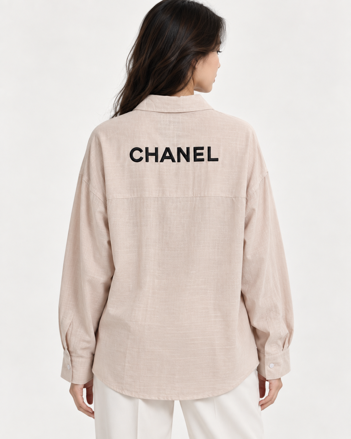 Women’s Oversized Embroidered Shirt – Light Beige