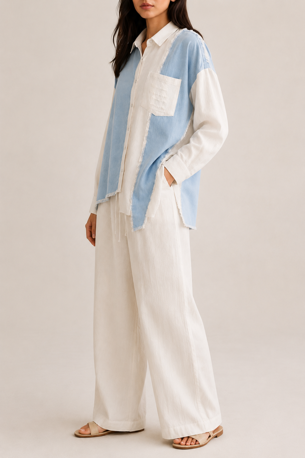 Sky Blue Contrast Oversized Shirt