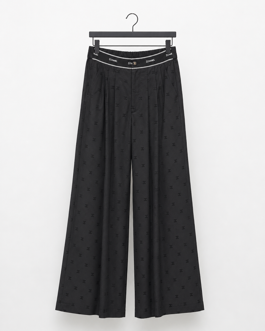 Chanel Black Monogram Wide-Lleg Pants