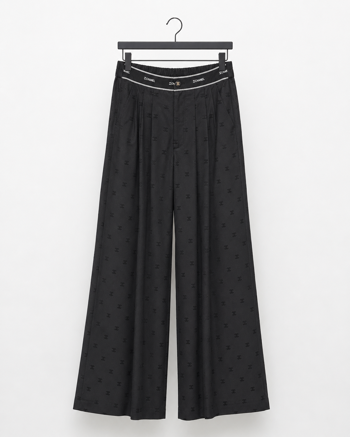 Chanel Black Monogram Wide-Lleg Pants