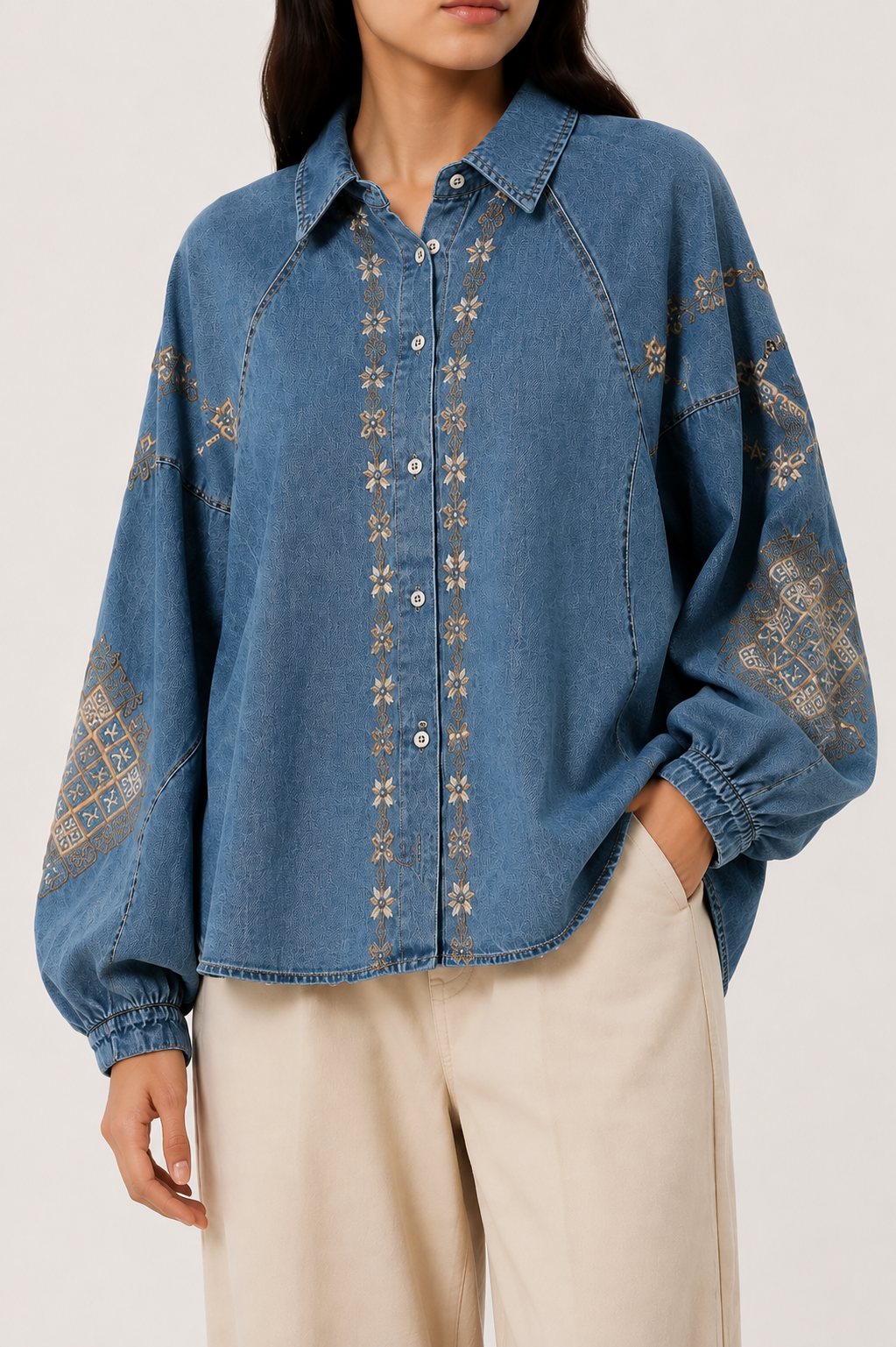 Denim Boho Embroidered