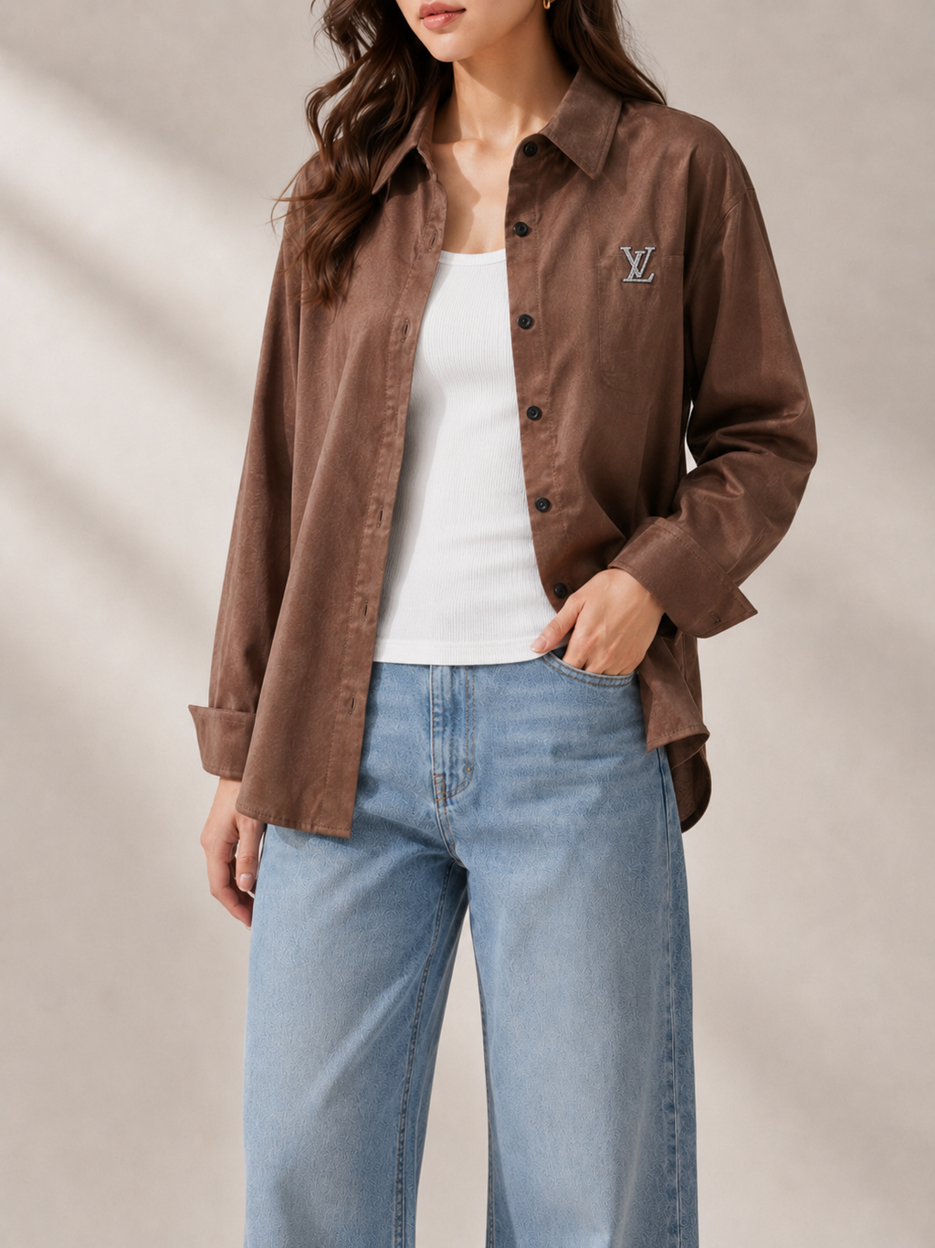 Monaco Luxe Satin Shirt – Mocha LV
