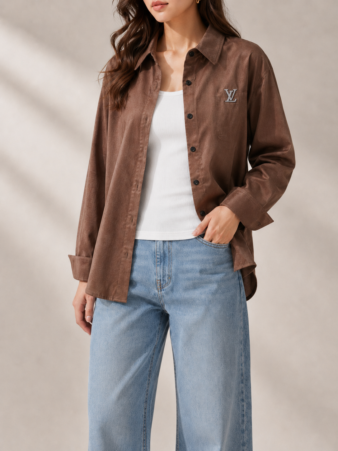 Monaco Luxe Satin Shirt – Mocha LV