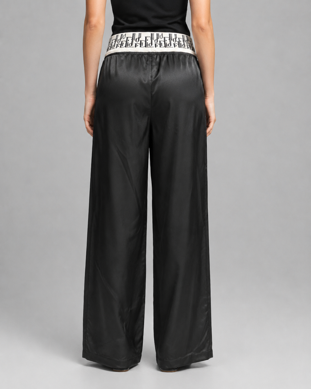 Black Satin Wide-Leg Pants