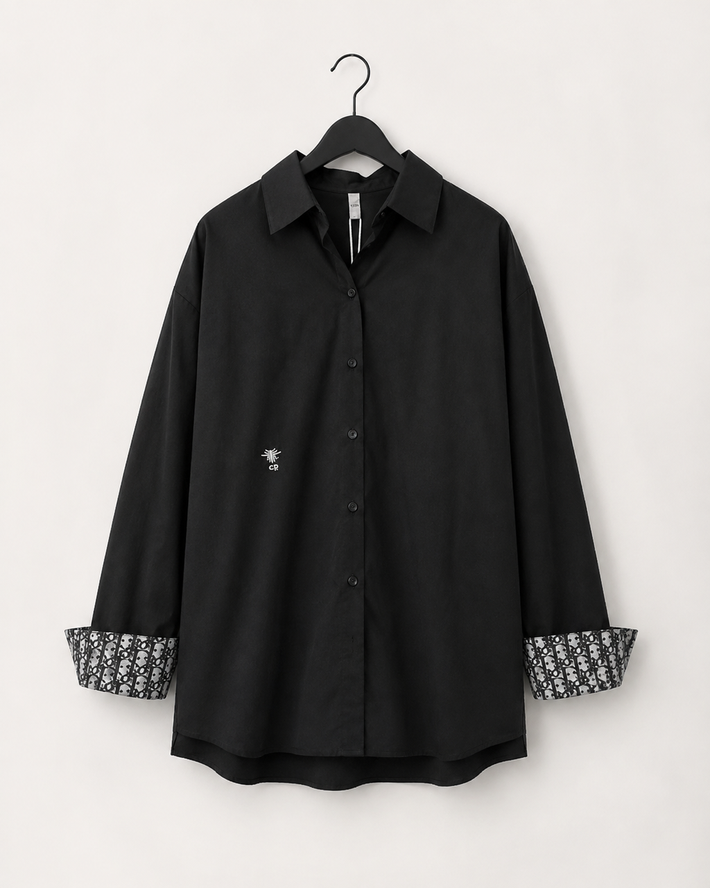 Monogram Cuff Black Oversized Shirt