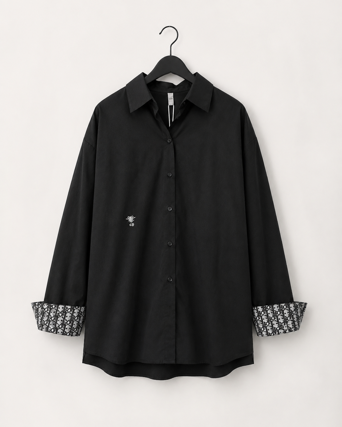 Monogram Cuff Black Oversized Shirt