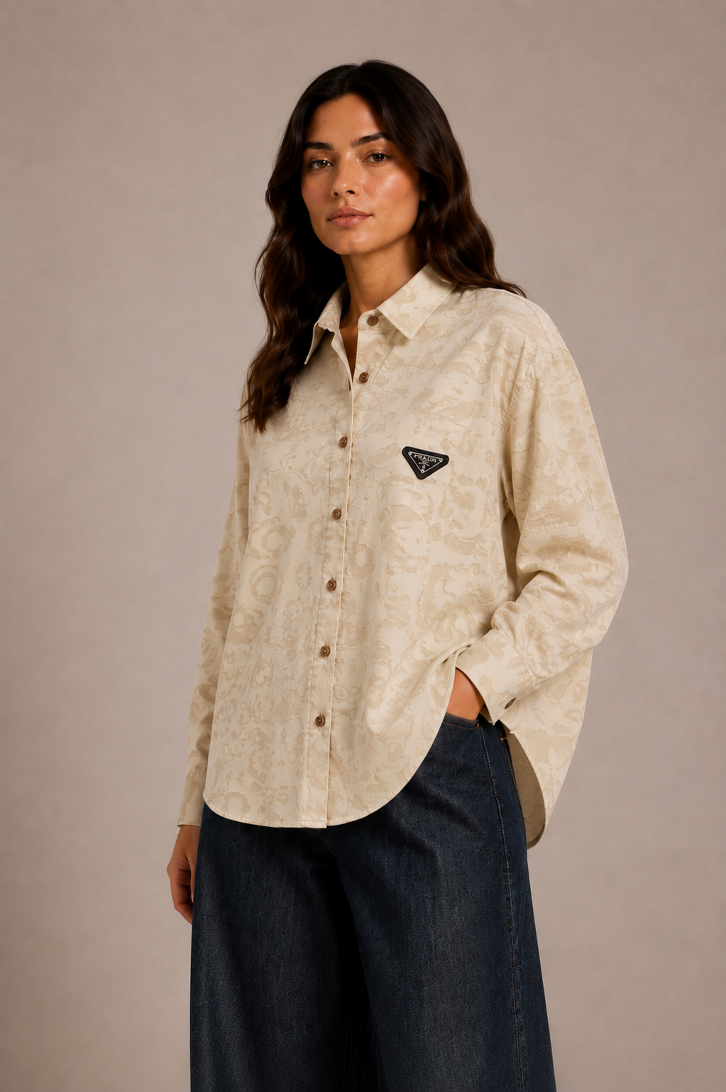 Ivory Jacquard Oversized Shirt