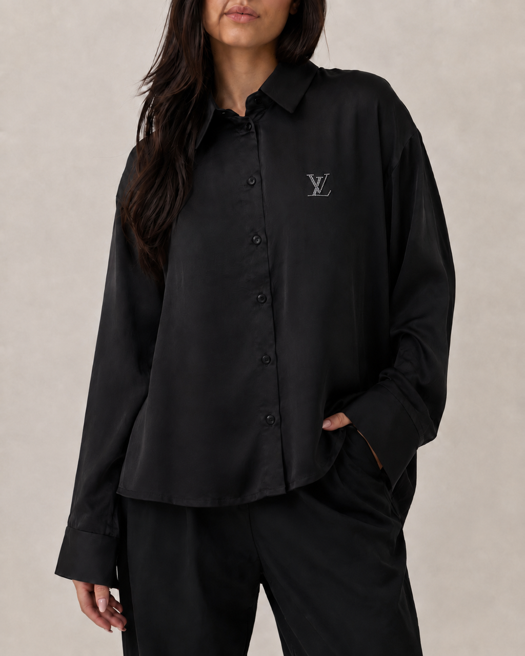 Monaco Luxe Satin Shirt – Mocha LV