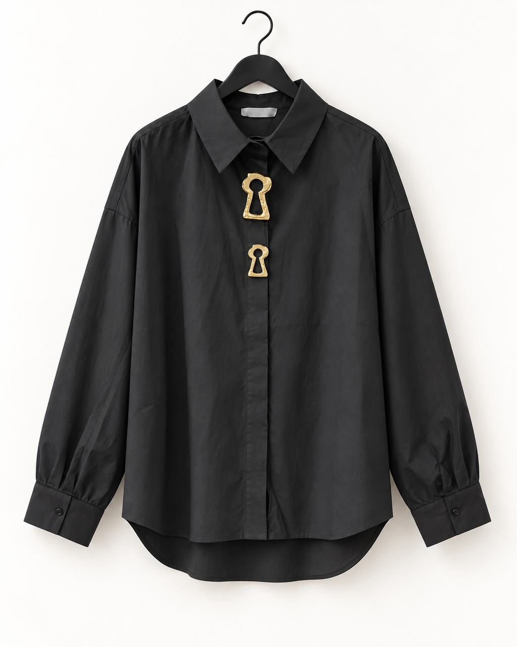 Black Keyhole Detail Oversized Shirt