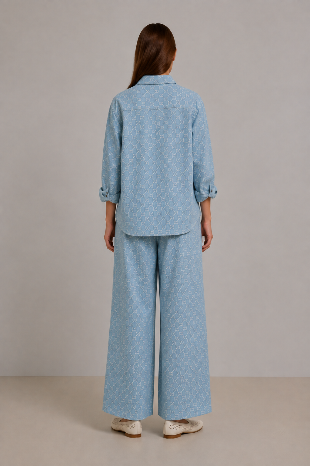 GUCCI Denim Monogram Wide-Leg Suit