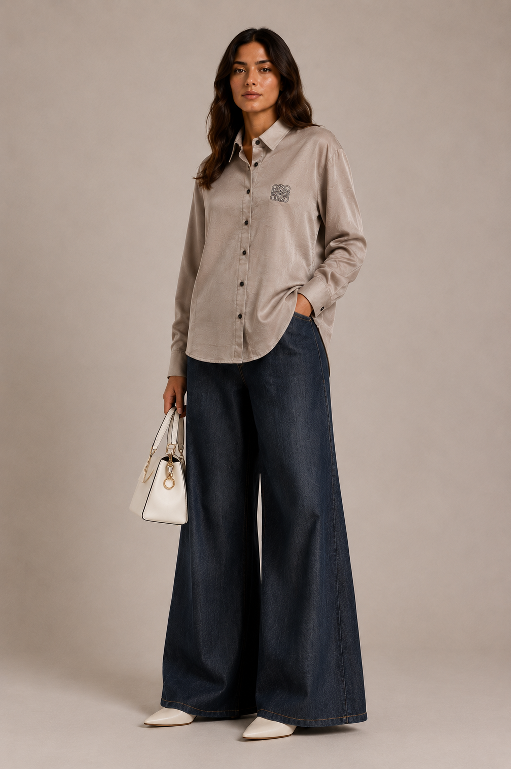 Loewe Satin Logo Shirt – Taupe