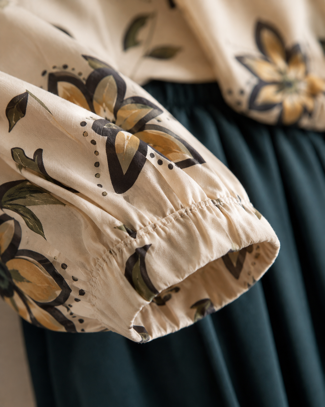 Floral Tie-Front Blouse – Beige