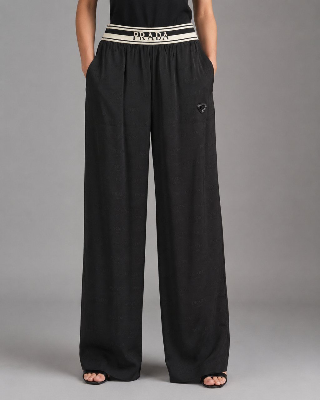 Prada Black Satin Wide-Leg Pants