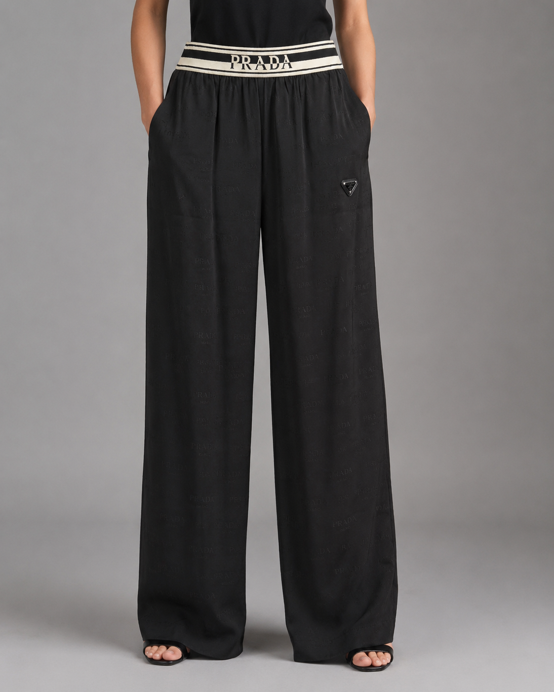 Prada Black Satin Wide-Leg Pants