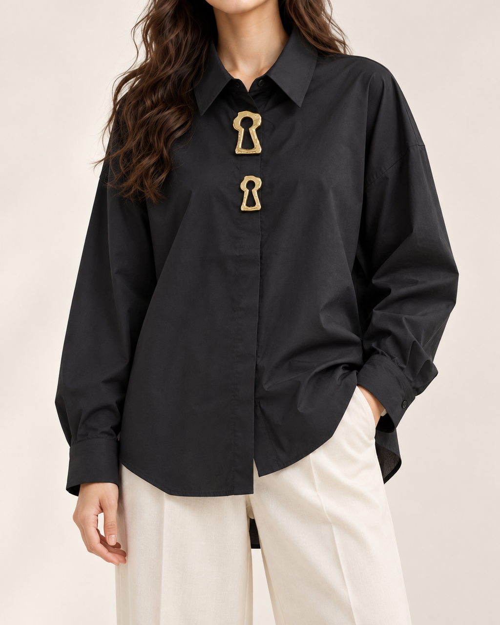 Black Keyhole Detail Oversized Shirt