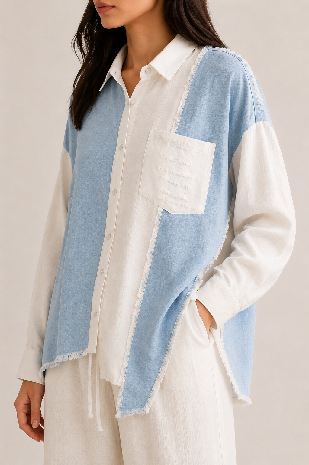 Sky Blue Contrast Oversized Shirt