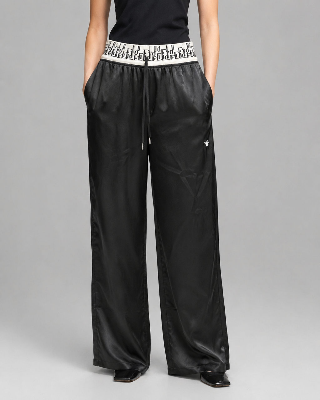 Black Satin Wide-Leg Pants