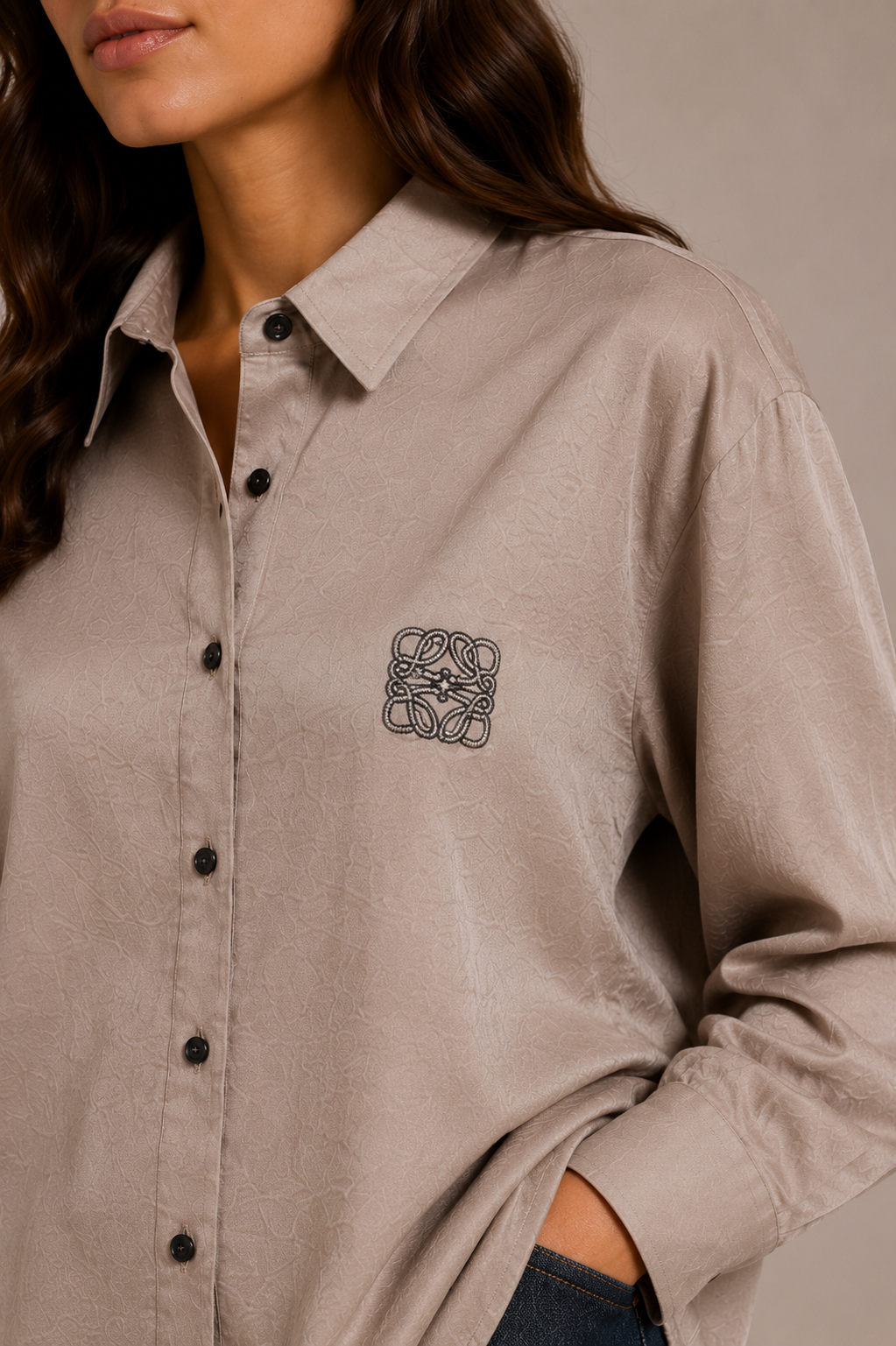 Loewe Satin Logo Shirt – Taupe