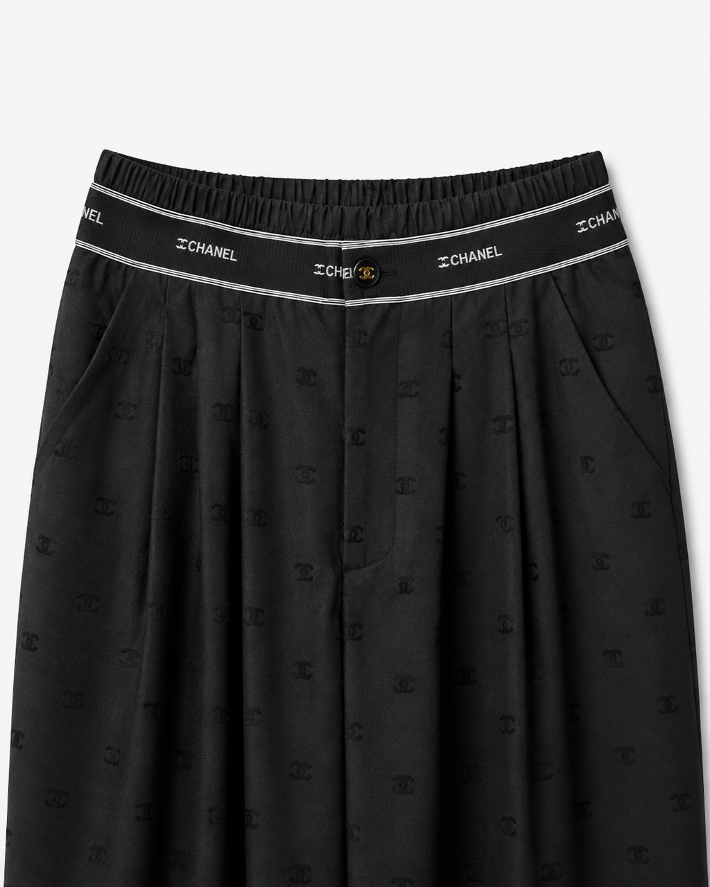 Chanel Black Monogram Wide-Lleg Pants
