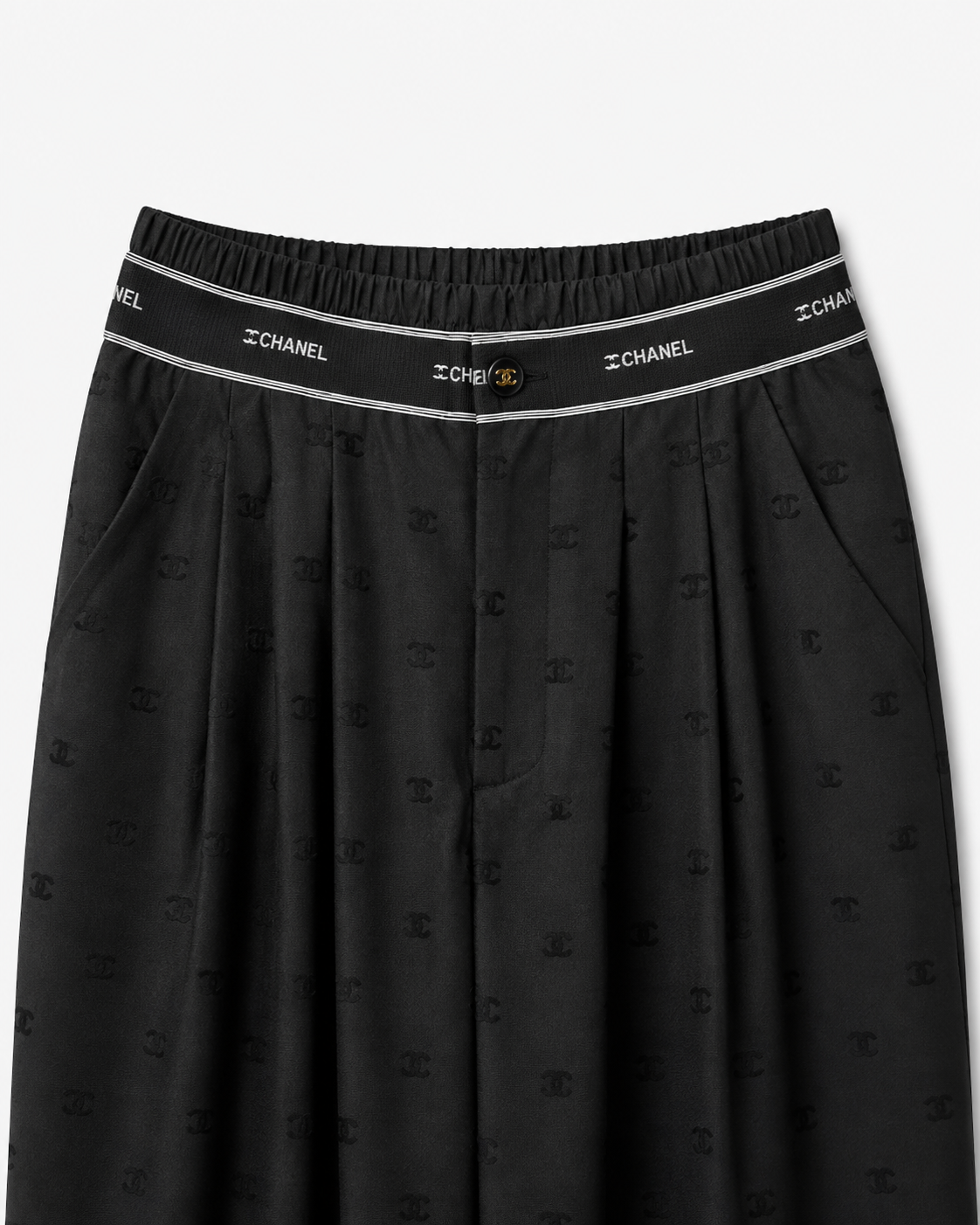 Chanel Black Monogram Wide-Lleg Pants