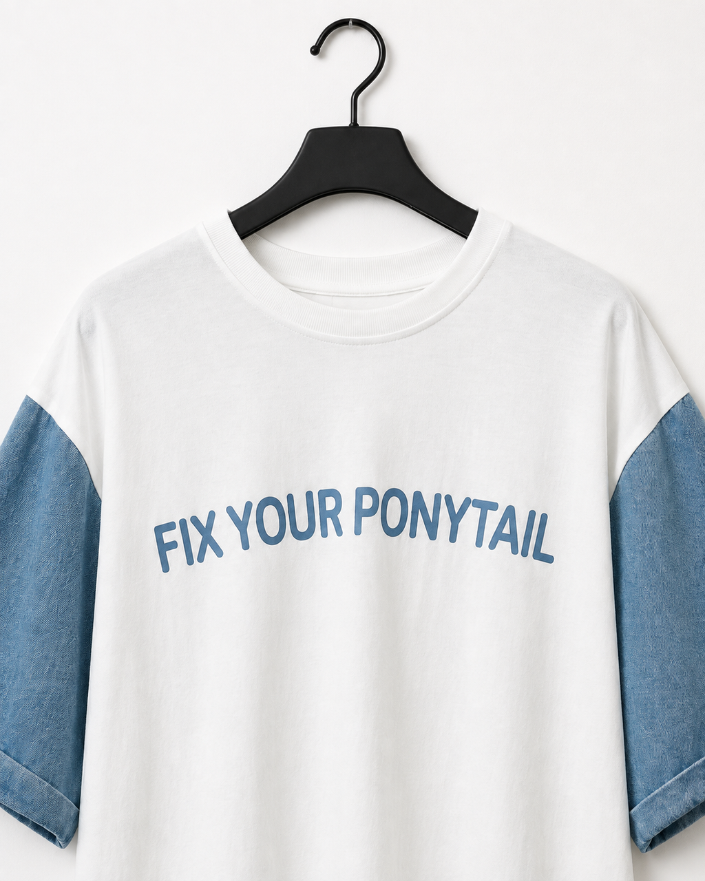 تيشيرت أوفر سايز بأكمام جينز – Fix Your Ponytail