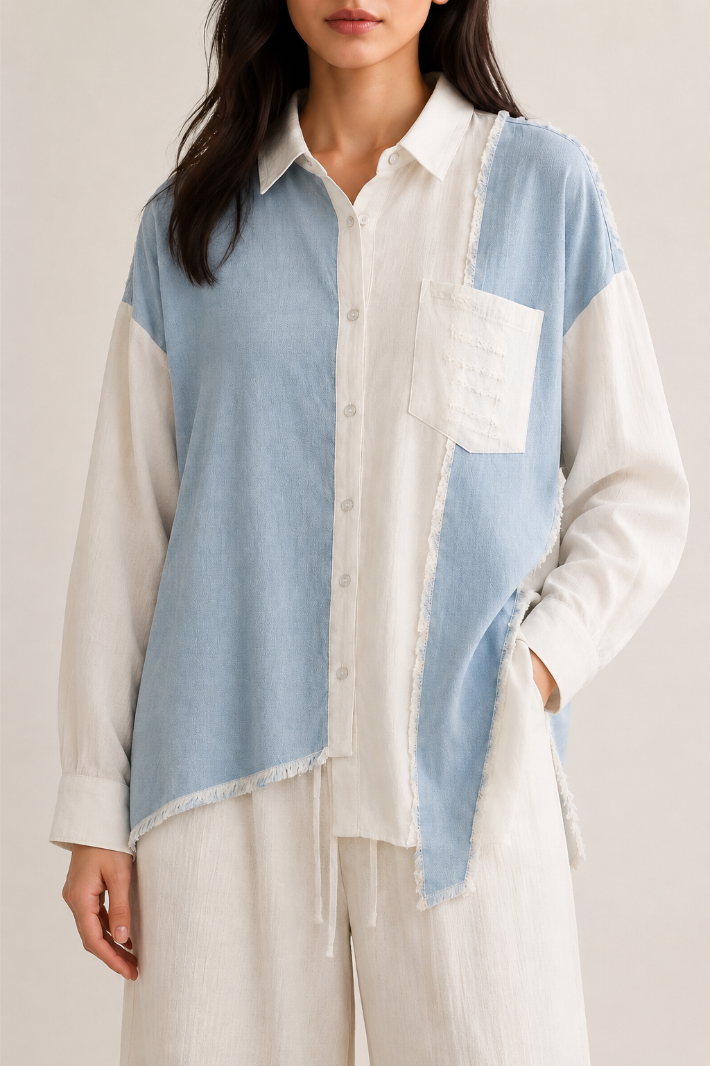 Sky Blue Contrast Oversized Shirt