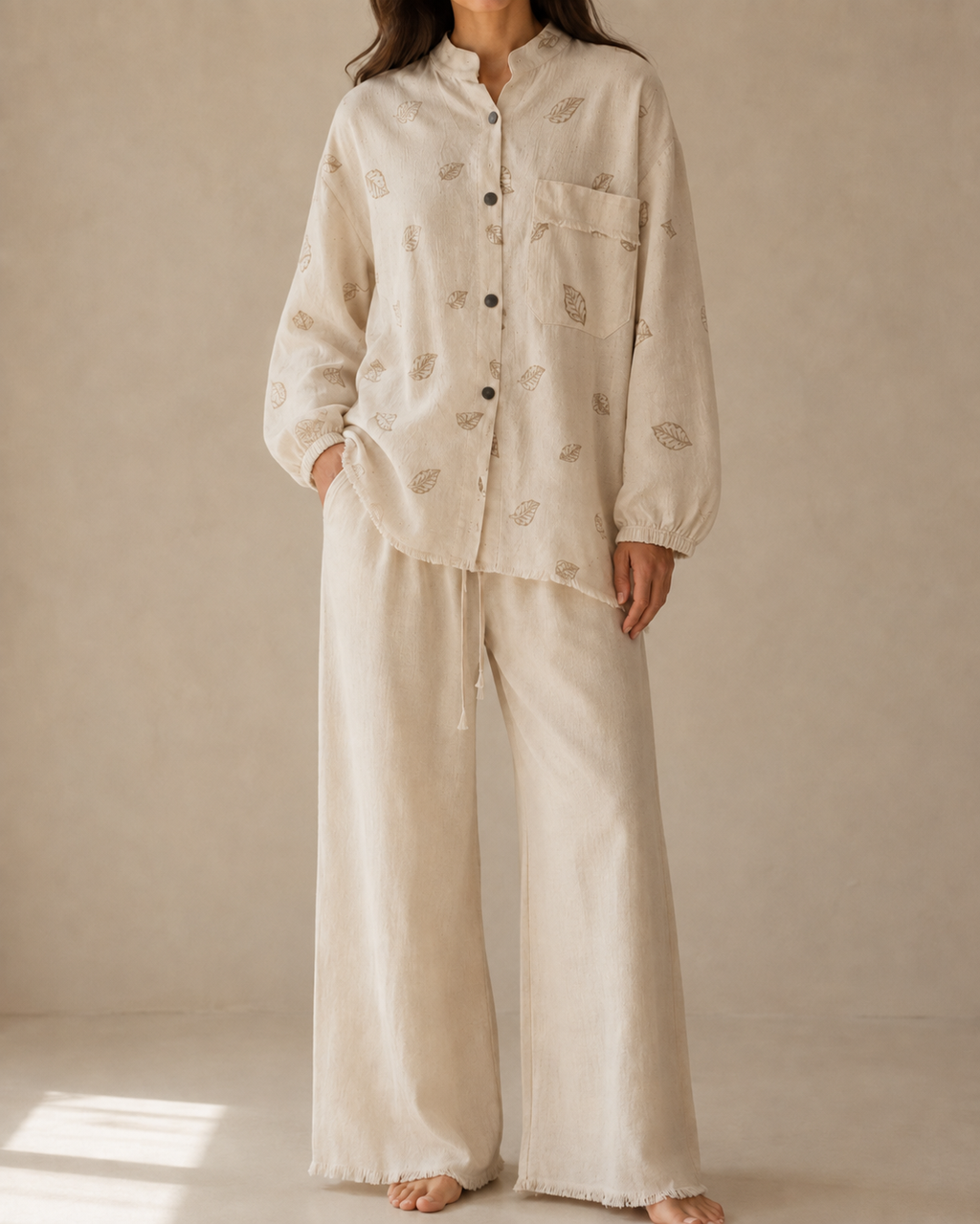 Natural Leaf Print Relaxed Set