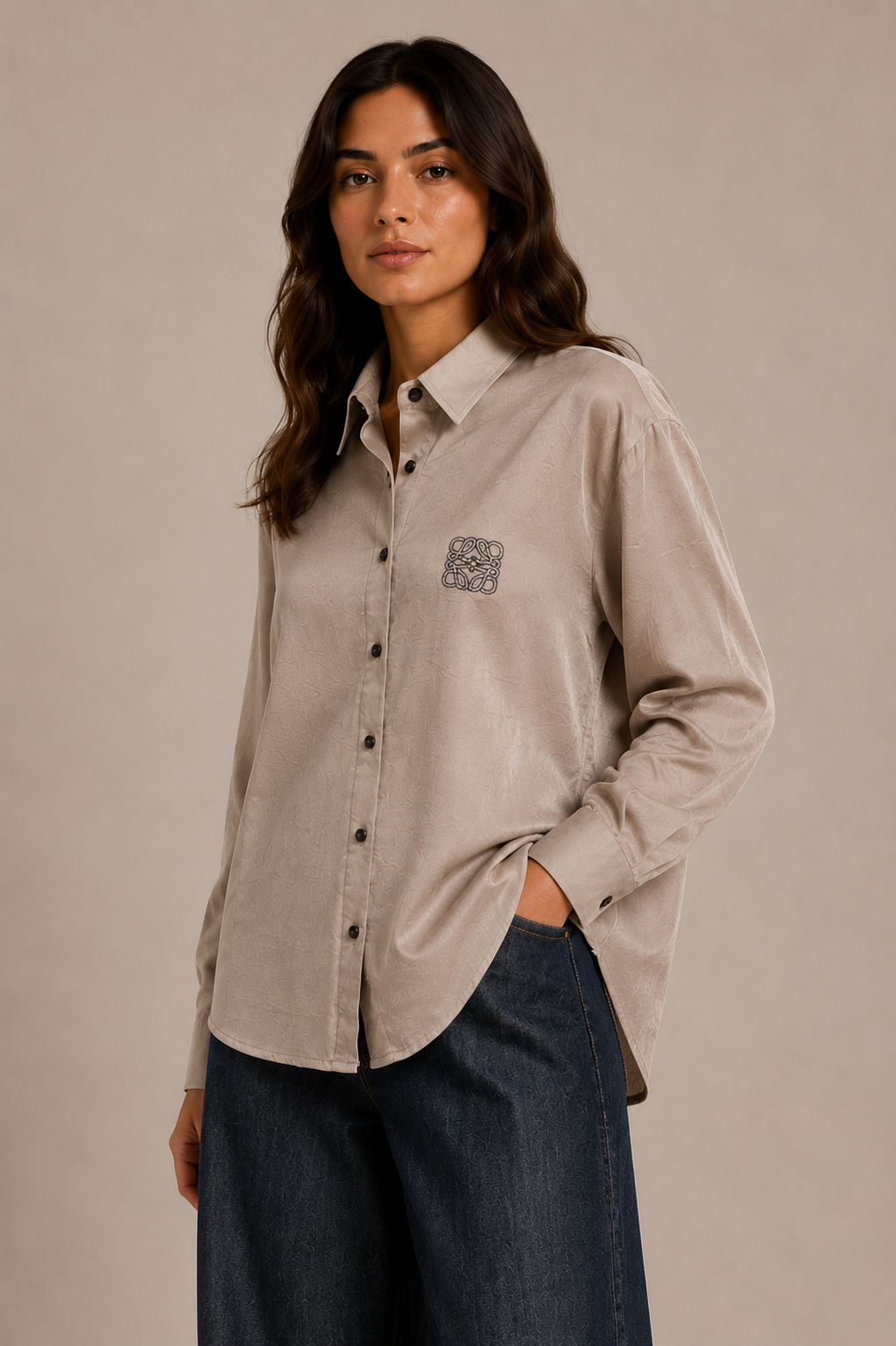 Loewe Satin Logo Shirt – Taupe