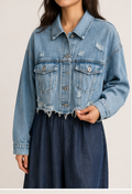 Distressed Cropped Denim Jacket