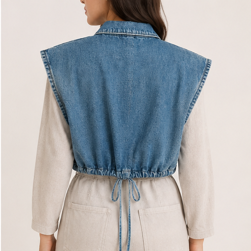 Embroidered Denim Tie Vest