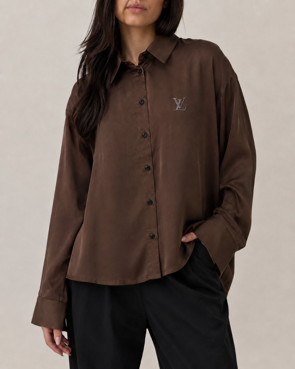 Monaco Luxe Satin Shirt – Mocha LV