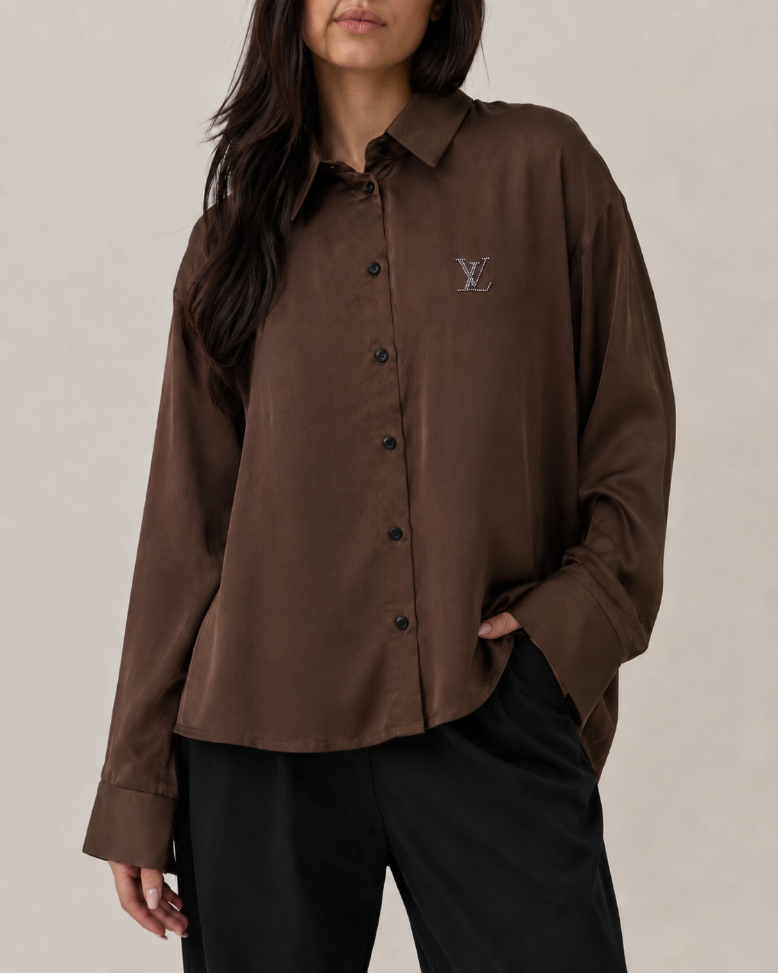 Monaco Luxe Satin Shirt – Mocha LV