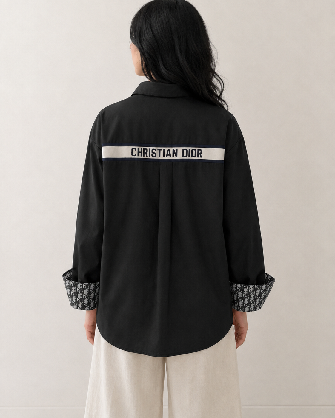 Monogram Cuff Black Oversized Shirt
