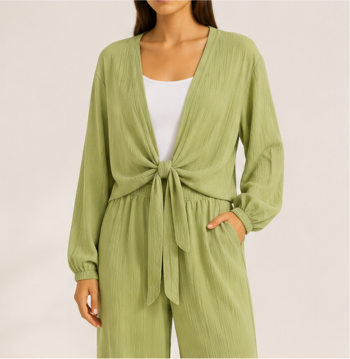 Olive Tie-Front Relaxed Set