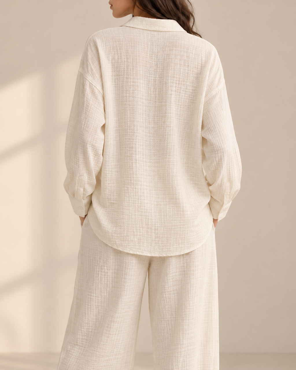 Baby yellow Linen Casual Shirt & Wide-Leg Pants Set